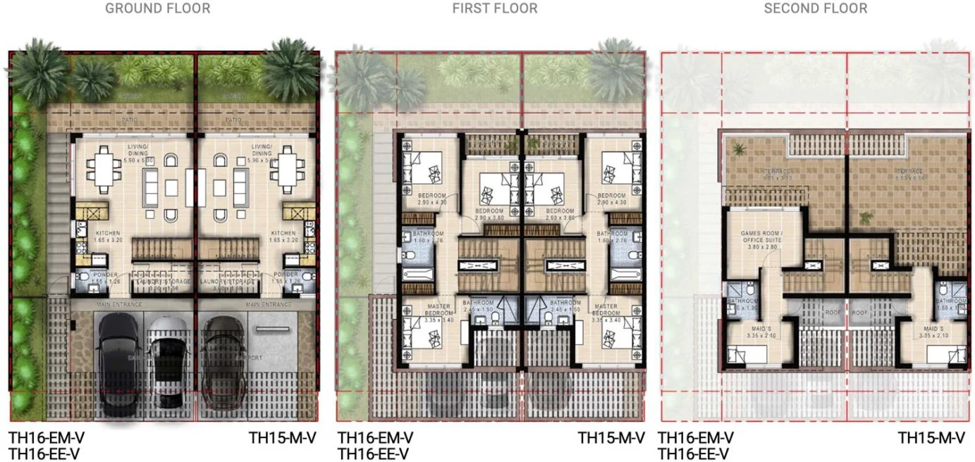 Floor Plans of Duo Villas in DAMAC Hills 2